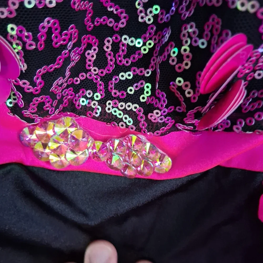 Weissman Dance Costume Hit Pink Black SC Small Child EUC